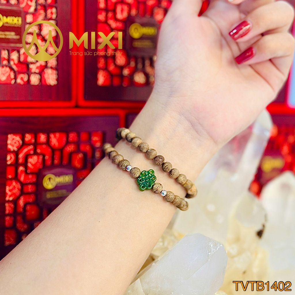 Vòng Tay Quấn 2 Gỗ Trầm Hương Tốc Vườn 6 Mix Mặt Đá Ngọc Bích Nephrite Cát Tường_Nhỏ