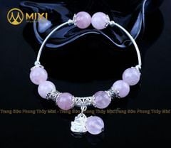 VT Đá Thạch Anh Hồng Madagascar 2A_10 Mix Charm Mèo Thần Tài Treo Bạc 999_BMTT01