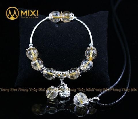 VT Đá Thạch Anh Vàng 2A_10 Mix Charm Mèo Thần Tài Treo Bạc 999_BMTT01