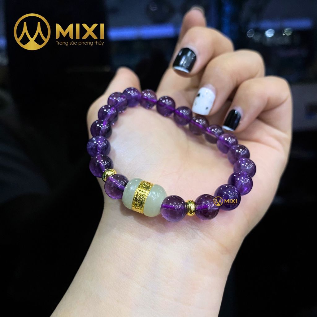 Vòng Tay Thạch Anh Tím 2A_8 Mix Lu Thống Nephrite Mạ Vàng