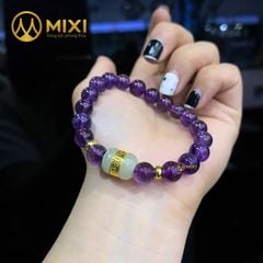 Vòng Tay Thạch Anh Tím 2A_8 Mix Lu Thống Nephrite Mạ Vàng