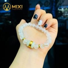 Vòng Tay Thạch Anh Ưu Linh Trắng 2A_8 Mix Lu Thống Nephrite Mạ Vàng