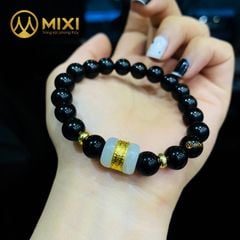 Vòng Tay Núi Lửa Obsidian_8 Mix Lu Thống Nephrite Mạ Vàng
