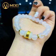 Vòng Tay Mã Não Trắng_8 Mix Lu Thống Nephrite Mạ Vàng