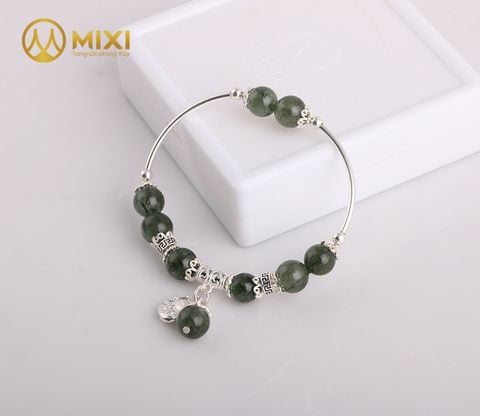 VT Đá Thạch Anh Tóc Xanh 2A_10 Mix Charm Mèo Thần Tài Treo Bạc 999_BMTT01