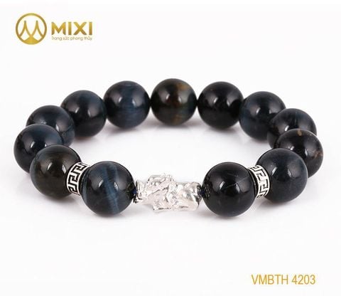 VT Đá Mắt Hổ Xanh Đen 1A_14 Mix Charm Tỳ Hưu Bạc 999_18_BTH02