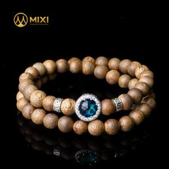 Vòng Tay Trầm Hương Tốc Vườn_6 Mix Charm Hạt Đá Bọc Bạc 925