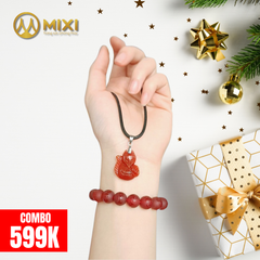 Combo VT Mã Não Đỏ Nhám Kinh Phật_10 và MD Hồ Ly Mã Não Đỏ Ôm Hoa_To