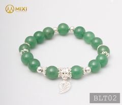 VT Đá Thạch Anh Xanh Aventurine 2A_10 Mix Charm Lá Treo Bạc 999_BLT02