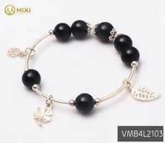 VT Đá Núi Lửa Obsidian_10 Mix Charm Cỏ 4 Lá Bạc 999_BBL02