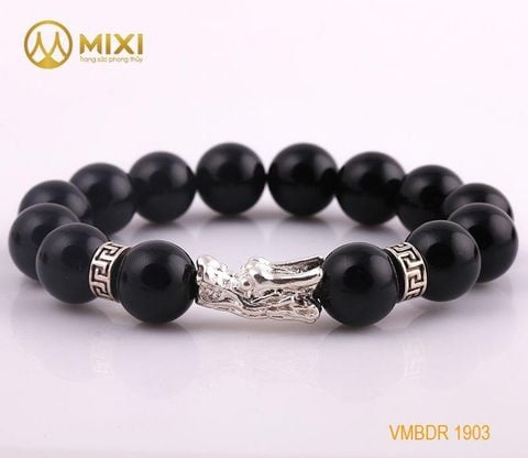 VT Đá Núi Lửa Obsidian_12 Mix Charm Đầu Rồng Bạc 999_BDR01