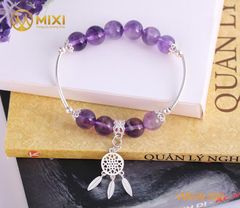 VT Đá Thạch Anh Tím 2A 10 Mix Charm Lưới Giấc Mơ (Dreamcatcher) Bạc 925 BLGM03