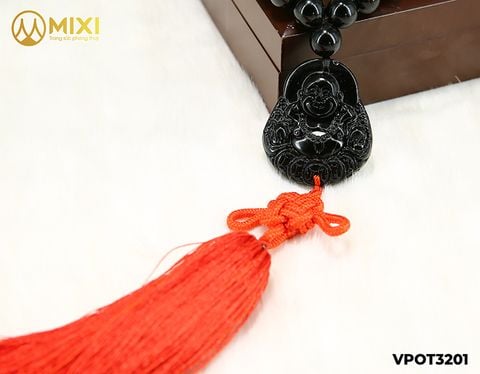 Dây Treo Ô Tô Mặt Phật Di Lặc Núi Lửa Obsidian Mix Đá Núi Lửa Obsidian