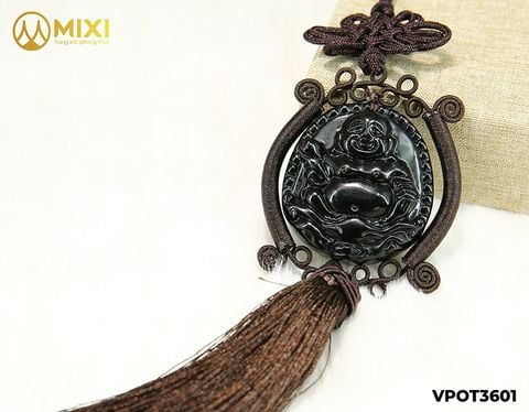 Dây Treo Ô Tô Nâu Mix Mặt Phật Di Lặc Núi Lửa Obsidian