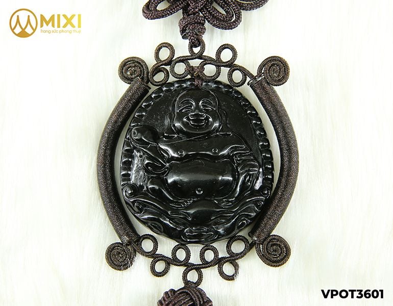 Dây Treo Ô Tô Đỏ Mix Mặt Phật Di Lặc Núi Lửa Obsidian