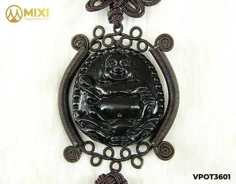 Dây Treo Ô Tô Đỏ Mix Mặt Phật Di Lặc Núi Lửa Obsidian