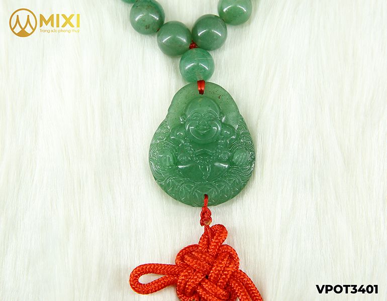 Dây Treo Ô Tô Mặt Phật Di Lặc Thạch Anh Xanh Mix Đá Thạch Anh Xanh
