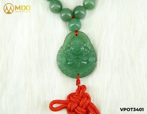Dây Treo Ô Tô Mặt Phật Di Lặc Thạch Anh Xanh Mix Đá Thạch Anh Xanh