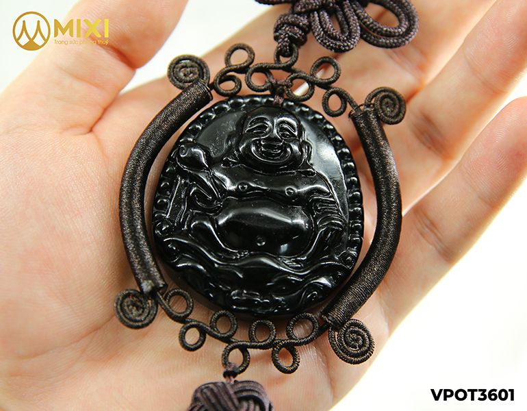 Dây Treo Ô Tô Đỏ Mix Mặt Phật Di Lặc Núi Lửa Obsidian