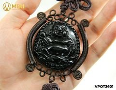 Dây Treo Ô Tô Đỏ Mix Mặt Phật Di Lặc Núi Lửa Obsidian