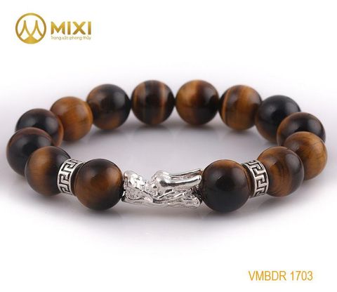 VT Đá Mắt Hổ Nâu 2A_12 Mix Charm Đầu Rồng Bạc 999_BDR01