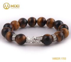 VT Đá Mắt Hổ Nâu 2A_12 Mix Charm Đầu Rồng Bạc 999_BDR01