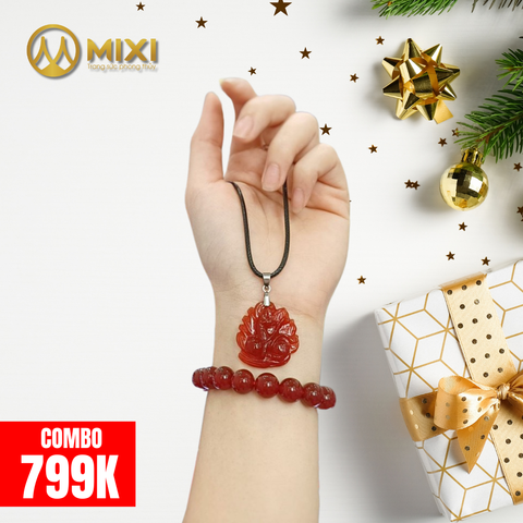 Combo VT Mã Não Đỏ Nhám Kinh Phật_10 và MD Hồ Ly Mã Não Đỏ Chúa_To