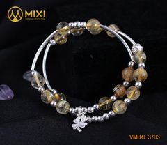 VT Đá Thạch Anh Tóc Vàng 2A_8 Mix Charm Cỏ 4 Lá Bạc 999_BBL03