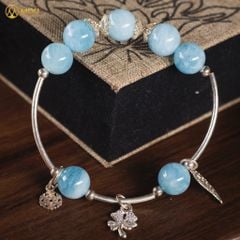 VT Đá Aquamarine 2A_10 Mix Charm Cỏ 4 Lá Bạc 999_BBL02