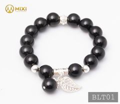VT Đá Núi Lửa Obsidian_10 Mix Charm Lá Treo Bạc 999_BLT01