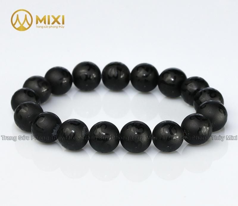 Vòng Tay Đá Núi Lửa Obsidian Khắc Kinh Phật