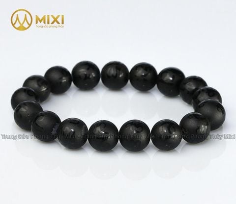 Vòng Tay Đá Núi Lửa Obsidian Khắc Kinh Phật