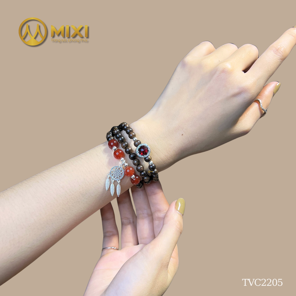 Chuỗi 3 Vòng Gỗ Trầm Hương Sánh Chìm 1A_6_Mix Charm Bạc Lưới Giấc Mơ