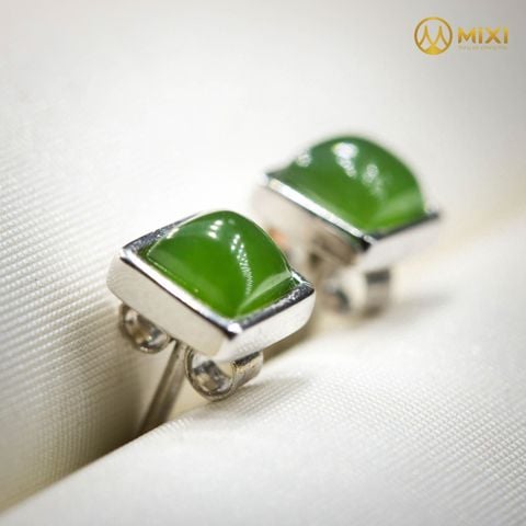 Hoa Tai Bạc Ngọc Bích Nephrite Cao Cấp Hình Vuông Nhỏ