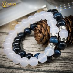 VT Mã Não Trắng Mix Hạt Đá Mắt Hổ Xanh Đen