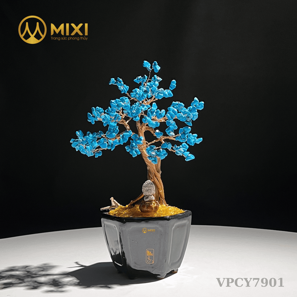 Cây Tài Lộc Như Ý Ghép Thân Gỗ Lũa Đá Amazonite