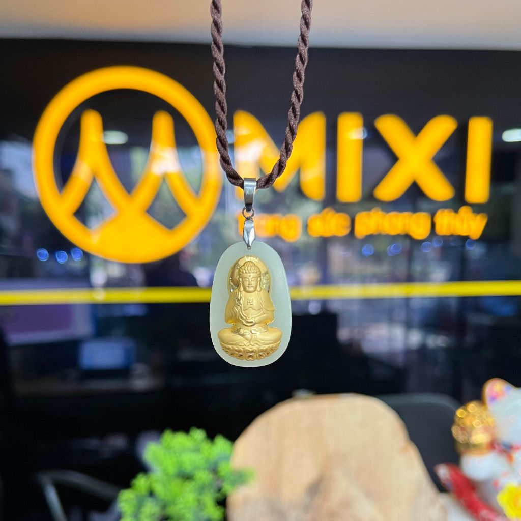 PBM A Di Đà Ngọc Bích Nephrite Mạ Vàng