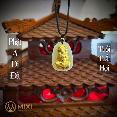 PBM A Di Đà Ngọc Bích Nephrite Mạ Vàng