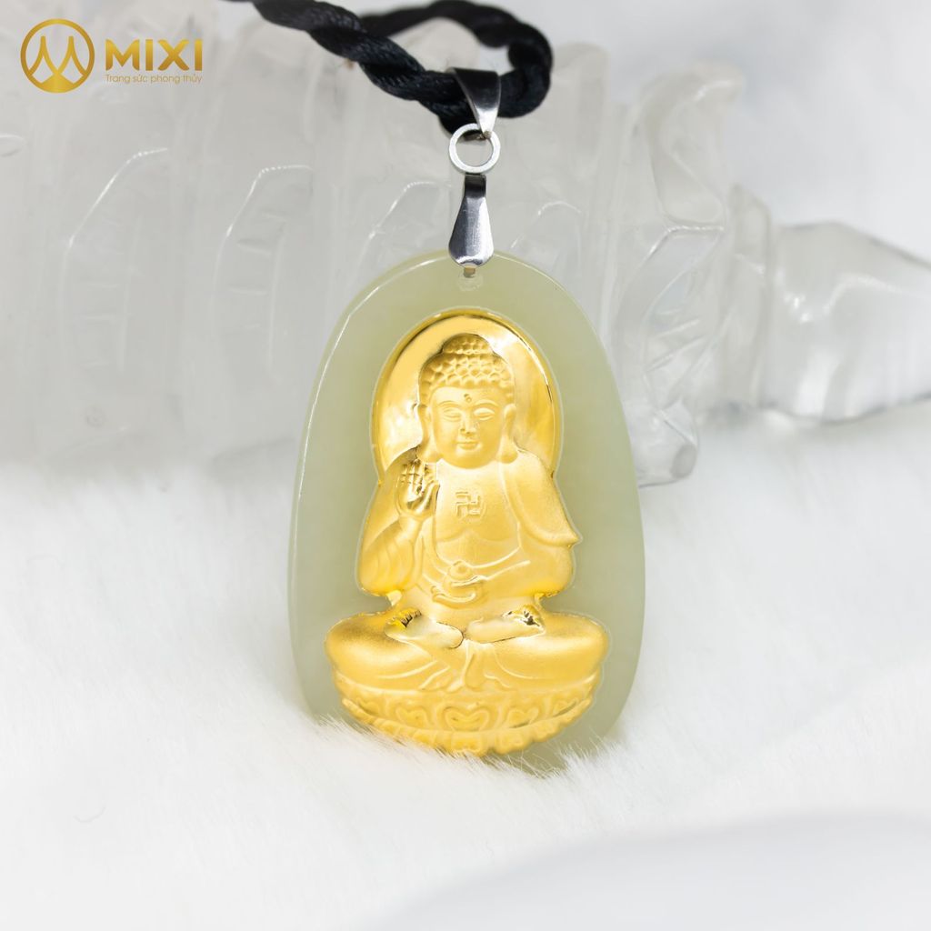 PBM A Di Đà Ngọc Bích Nephrite Mạ Vàng