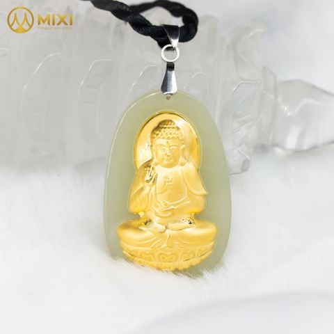 PBM A Di Đà Ngọc Bích Nephrite Mạ Vàng
