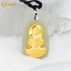 PBM A Di Đà Ngọc Bích Nephrite Mạ Vàng