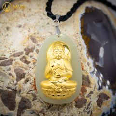 PBM A Di Đà Ngọc Bích Nephrite Mạ Vàng