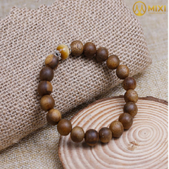 Vòng Tay Trầm Hương Tốc Vườn_10 Mix Charm Hạt Đá Mắt Hổ Vàng Tươi
