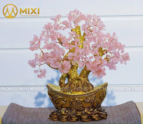 Cây Tài Lộc Thạch Anh Hồng Thỏi Vàng