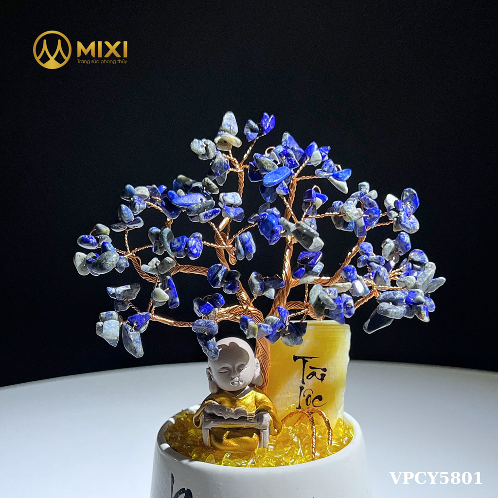 Cây Tài Lộc Hũ Tròn Chữ Bình An Đá Lapis
