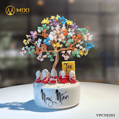 Cây Tài Lộc Hũ Tròn Chữ May Mắn Thạch Anh Đa Sắc