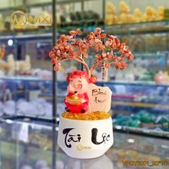 Cây Tài Lộc Hũ Tròn Chữ Tài Lộc Mã Não Đỏ