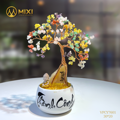 Cây Tài Lộc Hũ Tròn Chữ Thành Công Thạch Anh Đa Sắc