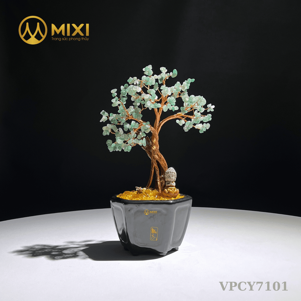 Cây Tài Lộc Như Ý Ghép Thân Gỗ Lũa Thạch Anh Xanh