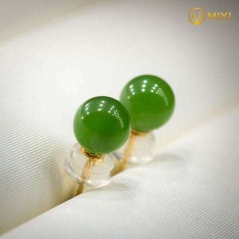 Hoa Tai Ngọc Bích Nephrite Nụ Vàng 18K